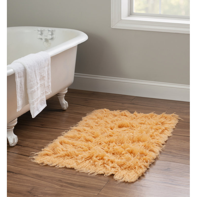 Alamin Flokati Wool Shag Hand Loomed Orange Sherbet Rug, Rectangle 2' x 3'