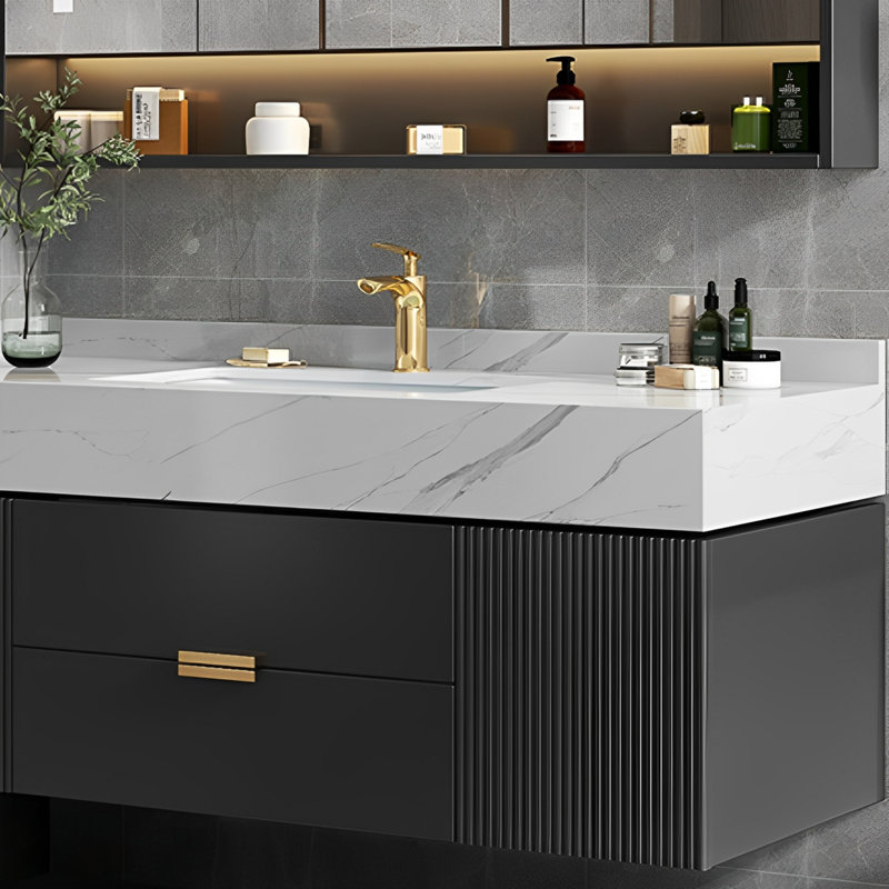 Armoire de salle de bain luxueuse de style américain, Noir, H 21,65 po x l 70,87 po x P 21,65 po