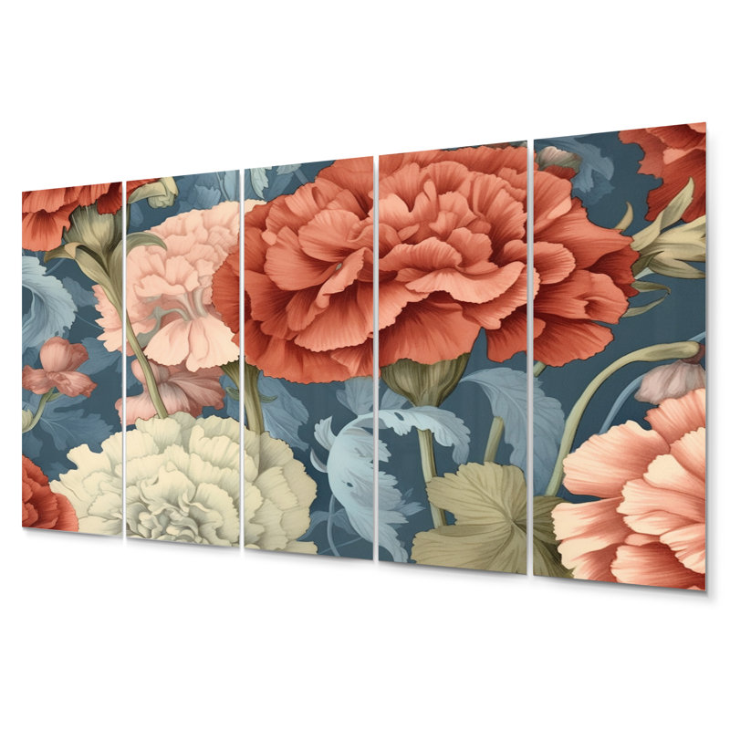 Ensemble de 5 décorations murales 5 œillets bleu corail Harmony I