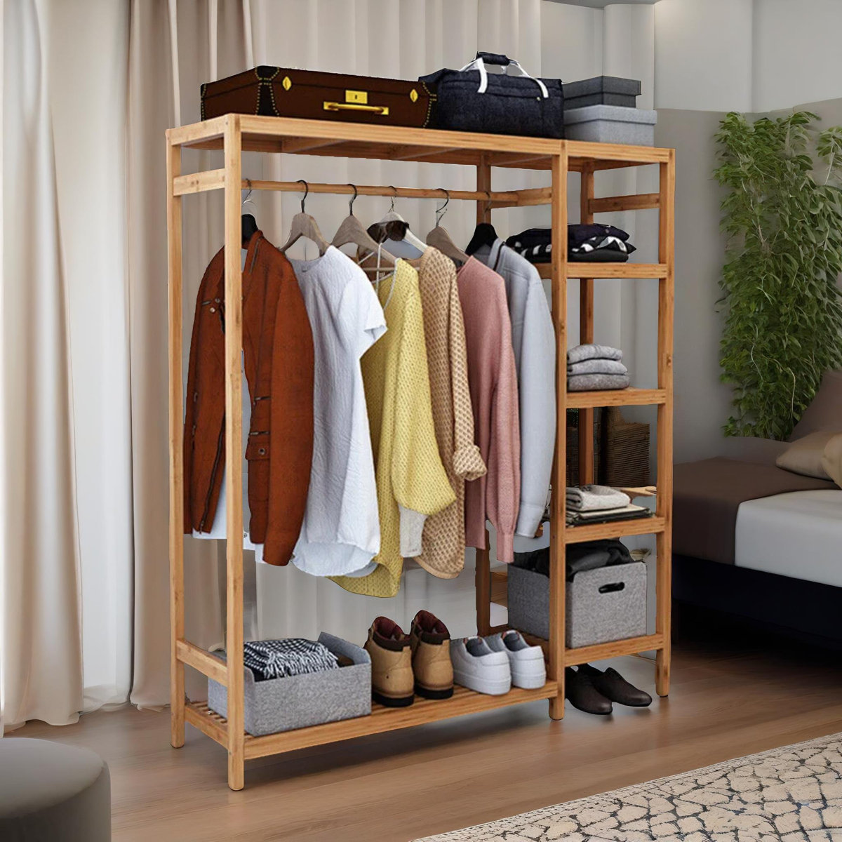 Borough Wharf Donavon Natural Bamboo Wooden Clothes Rack Garment Rail ...