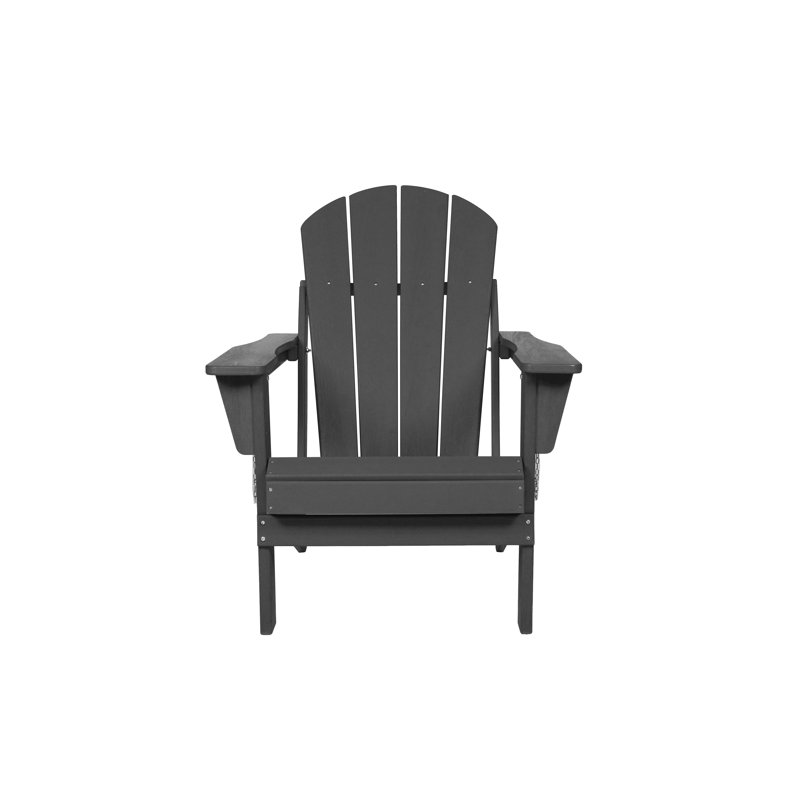 Grey HDPE Folding Adirondack Chair With Dual Cup Holder - Wood Texture, Gray