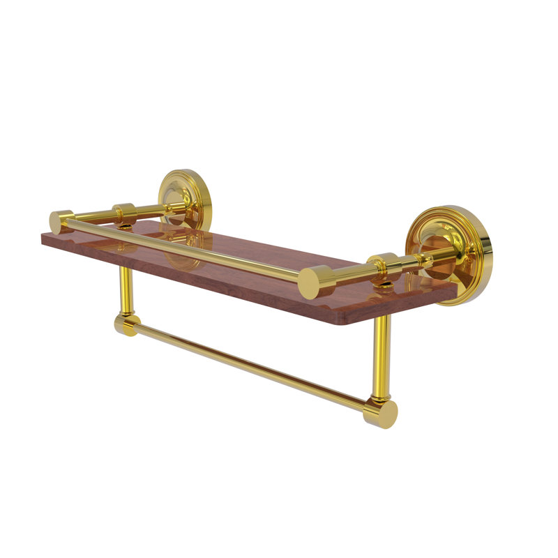 Alcott Bracket Shelf with Towel Bar, Polished Brass, 5" H x 16" W x 5" D