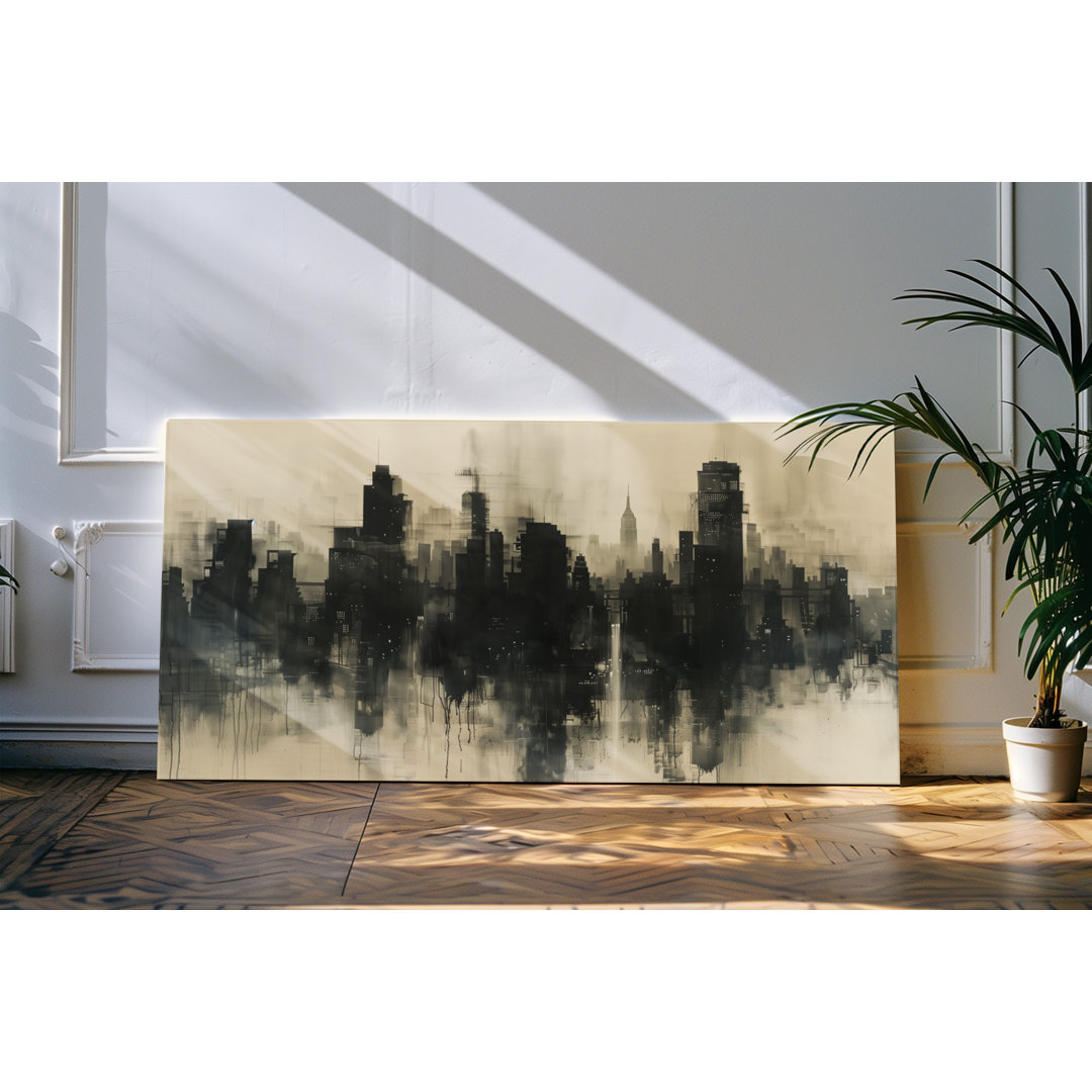 Bilder auf Leinwand 120x60cm Skyline Großstadt Stadt Schwarz Kunstvoll Hochhäuser