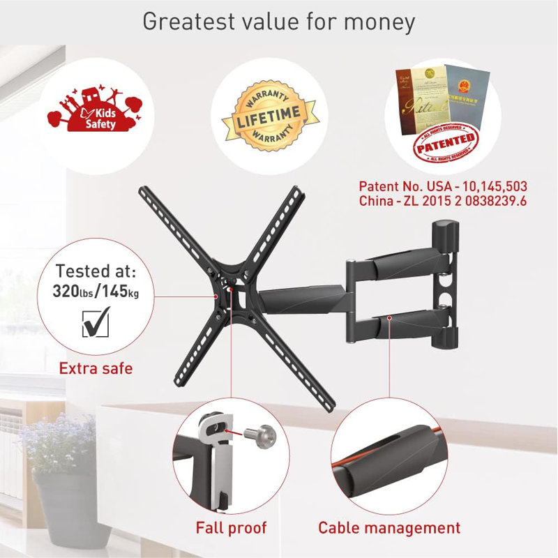Barkan 21'' Long TV Wall Mount, 13-65 inch Full Motion Articulating - 4 Movement Premium Flat/Curved Screen Bracket, Holds up to 80lbs, Extremely Extendable, Fits LED OLED LCD