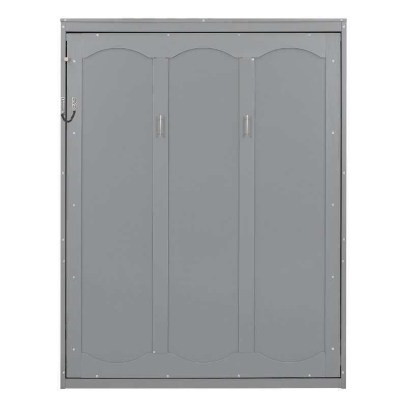 Grand lit escamotable mural avec tablettes, gris, Grey, Grand lit