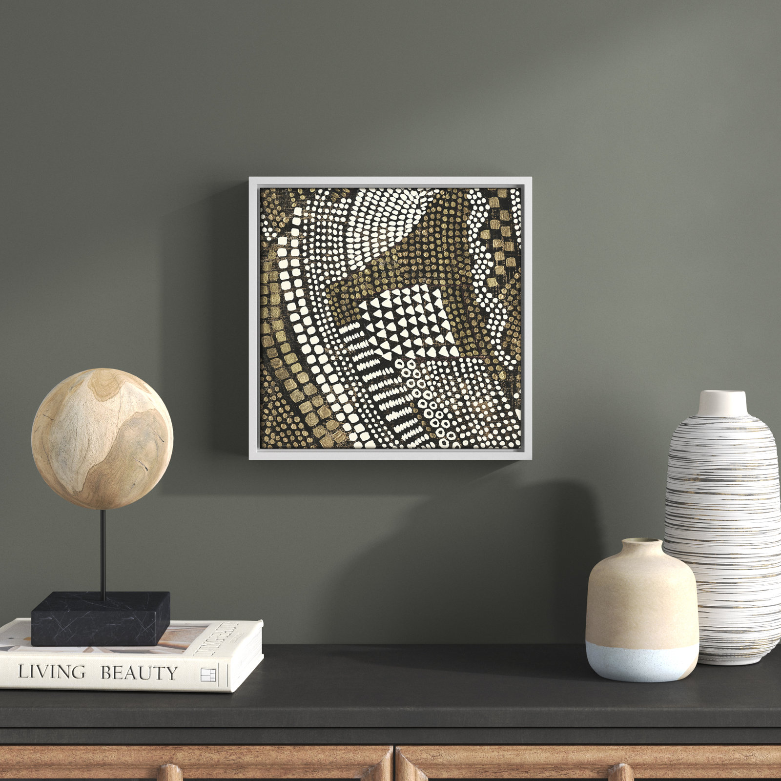 Bergen "Reaching Gold III" Painting, 13.5" H x 13.5" W x 2" D, White Framed
