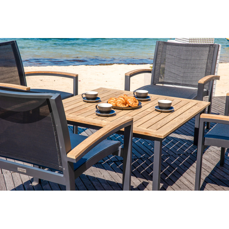 SoHo 42" Square Teak Aluminum Outdoor Coffee Table, Silver