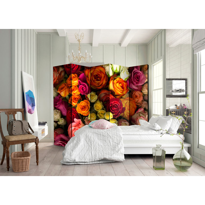Gudlaug 225cm W x 172cm H 5 - Panel Solid Wood Folding Room Divider