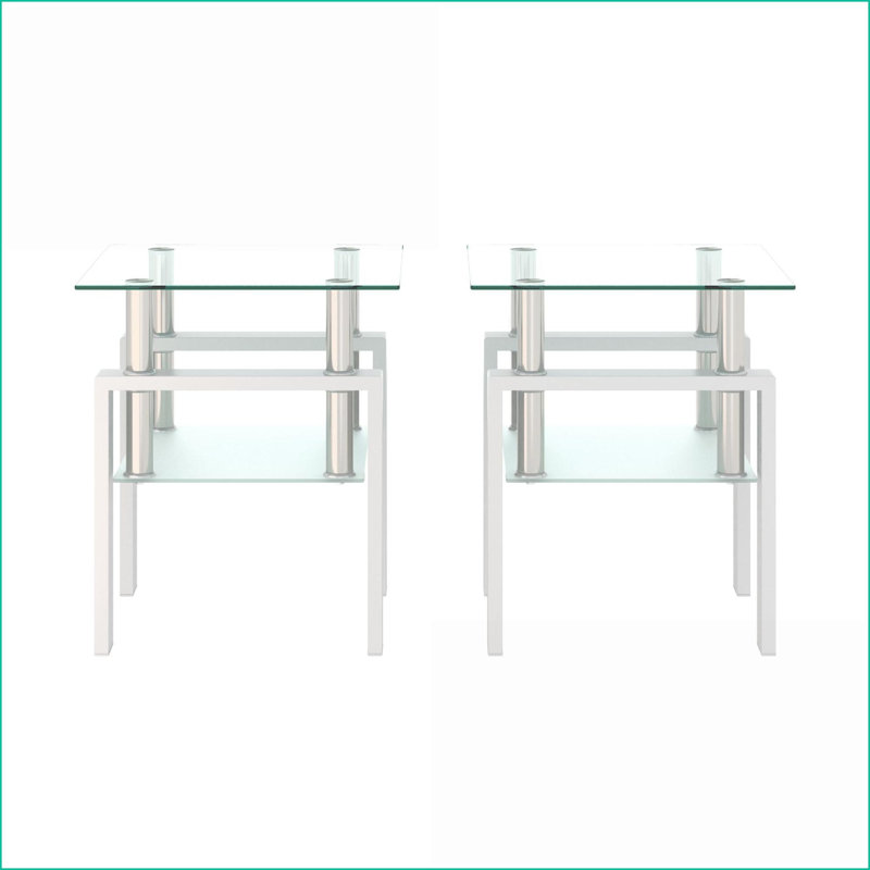 Ensemble de 2 tables basses carrées en verre trempé pour le salon, transparent / blanc, durable Élégant