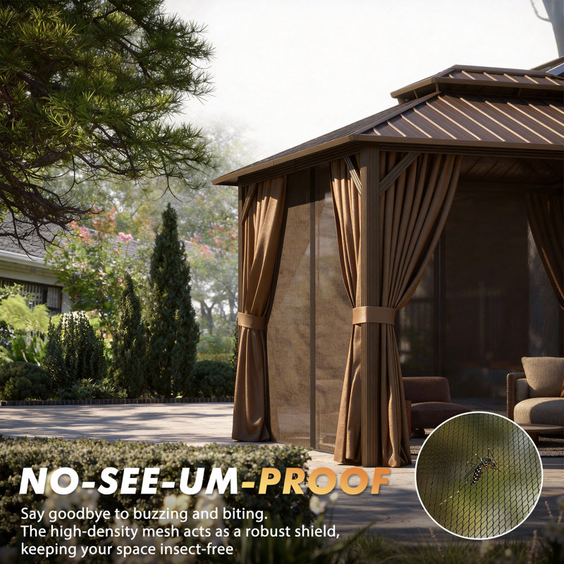 Hardtop Gazebo With Galvanized Steel Roof & Metal Frame, 20 Ft. W x 12 Ft. D, Brown