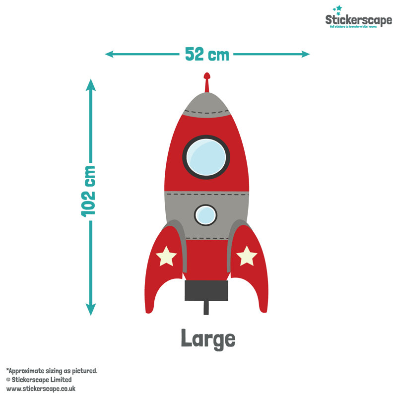Blast Off Space Rocket Wall Sticker, Red, 145cm H x 110cm W