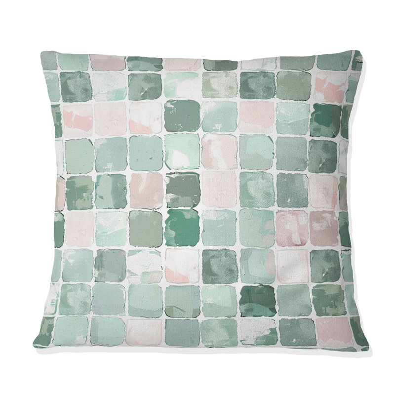 Coussin décoratif à carreaux verts et roses, H 18 po x l 18 po