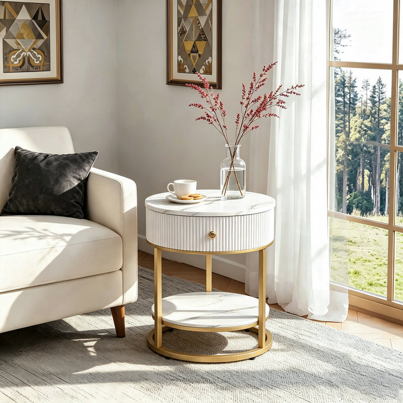 Frame End Table, Calacatta White/Gold, Gold