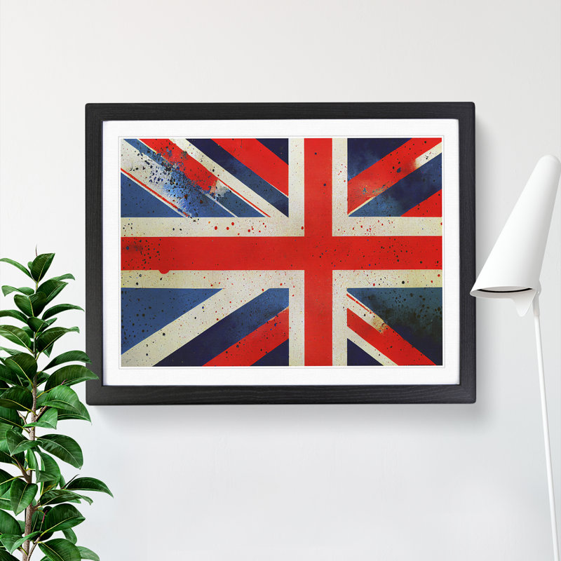 XH1022-9438X Union Jack Flag Graffiti Vol.1 - Single Picture Frame Print, Black, 46cm H x 64cm W x 2cm D