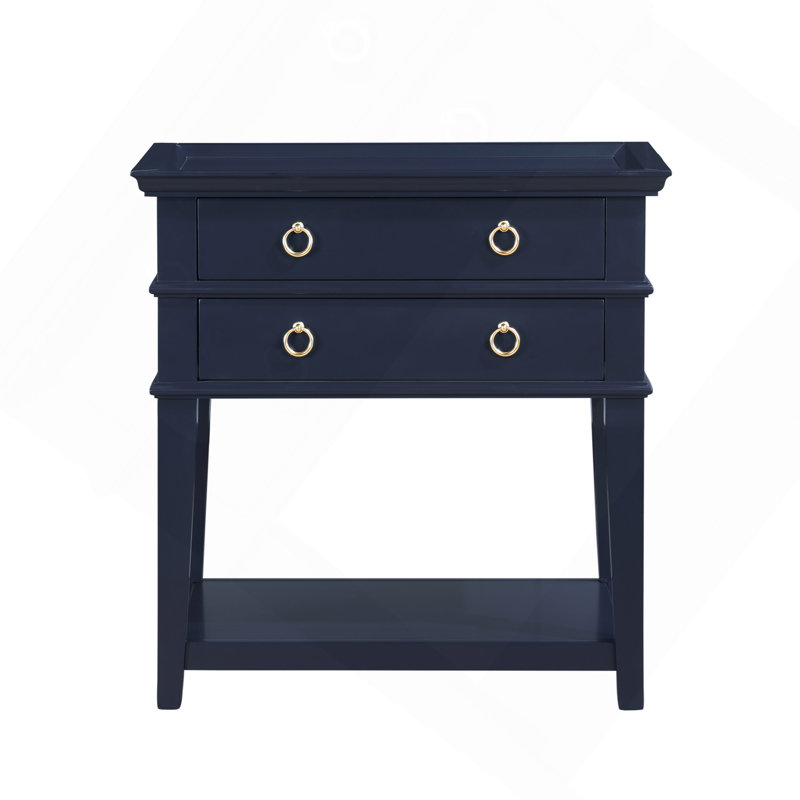 Carmona Midnight Blue 2-Drawer Tray Top Nightstand, Dark Blue