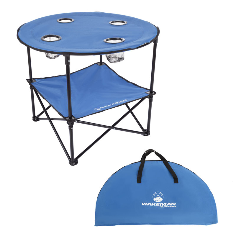 Wakeman Outdoors Camping Table - Folding Table with Cupholders and Carry Bag for Picnic, Tailgate, Beach, or Camp, Blue
