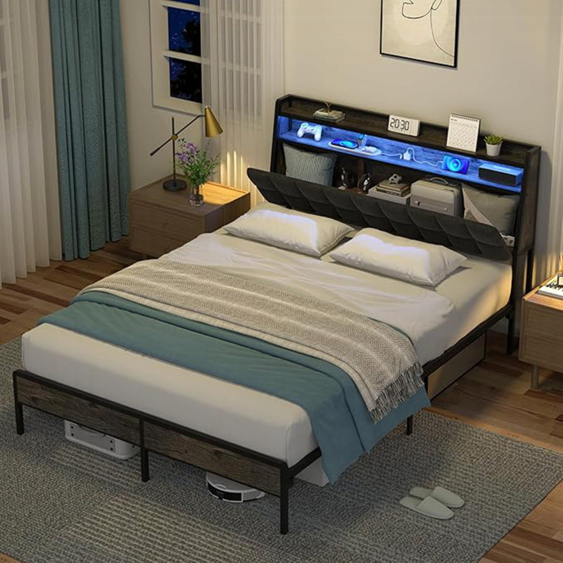 Structure de grand lit avec rangement multi-espace