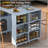 Rolling Kitchen Island With Extended Table, Kitchen Island On Wheels With LED Lights,Power Outlets And 2 Fluted Glass Doors, Kitchen Island With A Storage Compartment And Side 3 Open Shelves-2110449203