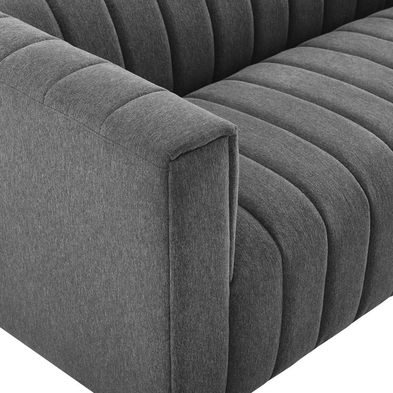 Reflection Channel Tufted Upholstered Fabric Sofa, Charcoal Polyester