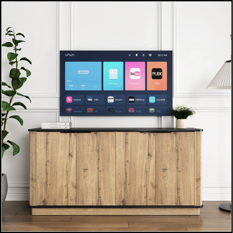 Le buffet multifonctionnel en panneau de fibres à densité moyenne, un choix idéal pour le rangement de la télévision et de la vaisselle dans les maisons modernes, offre des dimensions de 55 x 15,7 x 29,6 pouces.