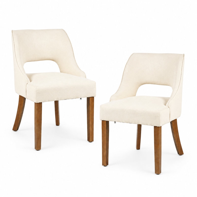 Upholstered Side Dining Chair with Solid Wood Legs, Beige