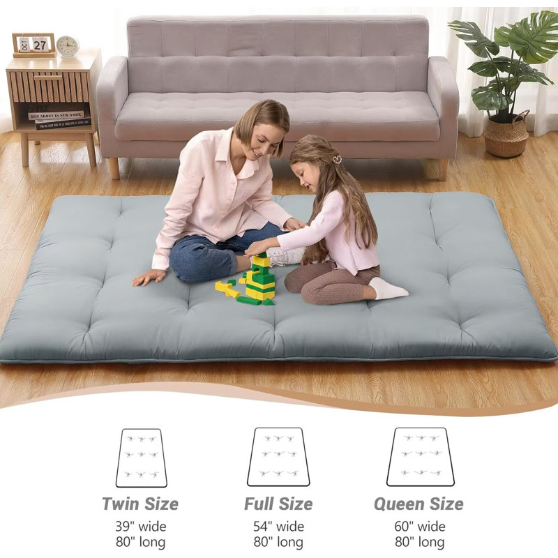 Matelas de futon japonais pliable pour matelas Tatami, Lit double, Gris clair