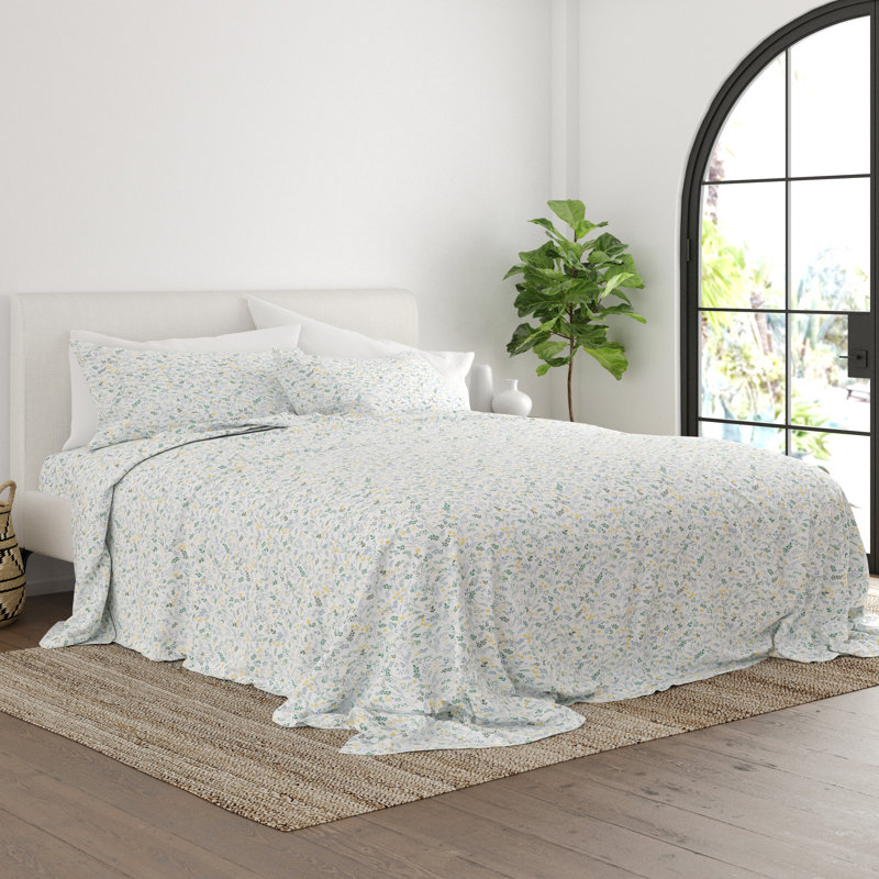 Tyler Wildflower Pattern Microfiber Sheet Set, King Sheet Set + Fitted Sheet + 2 Pillowcases