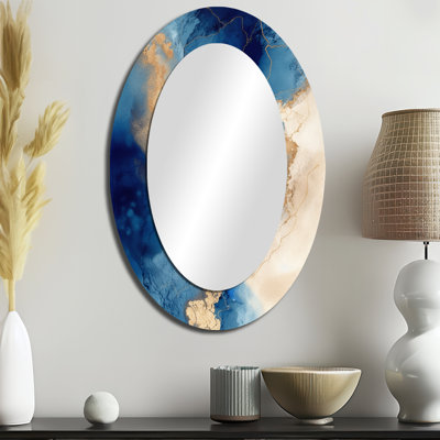 Miroir mural bleu et doré à motif de nuages en marbre VII