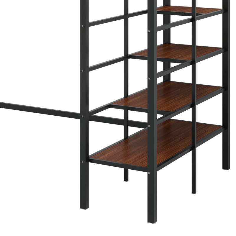 Designs Twin Metal Loft Bed With Storage Ladder, Black