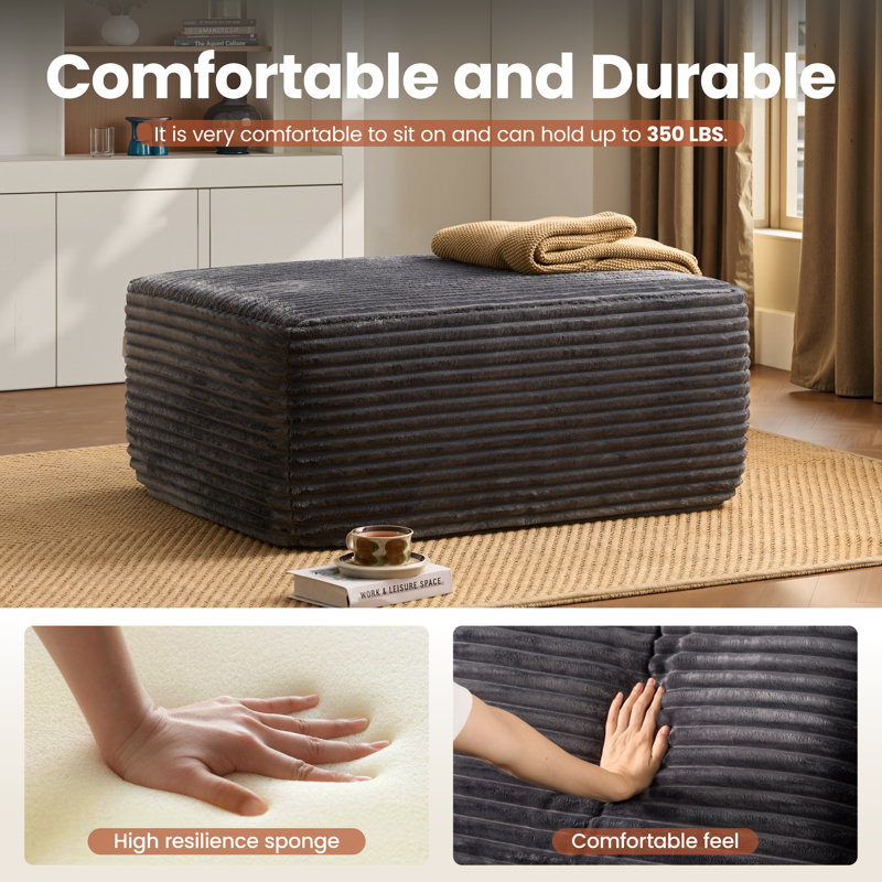 Repose-pieds en velours côtelé 37 po Nathasa, Velours côtelé gris plus