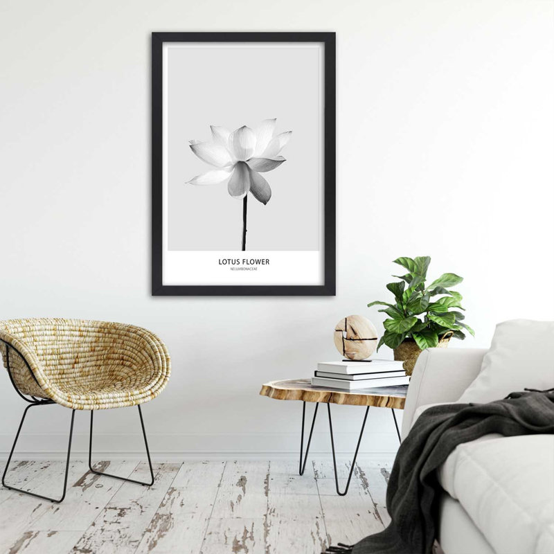 White Lotus Flower Nature - Single Picture Frame Print, 90cm H x 60cm W, Black