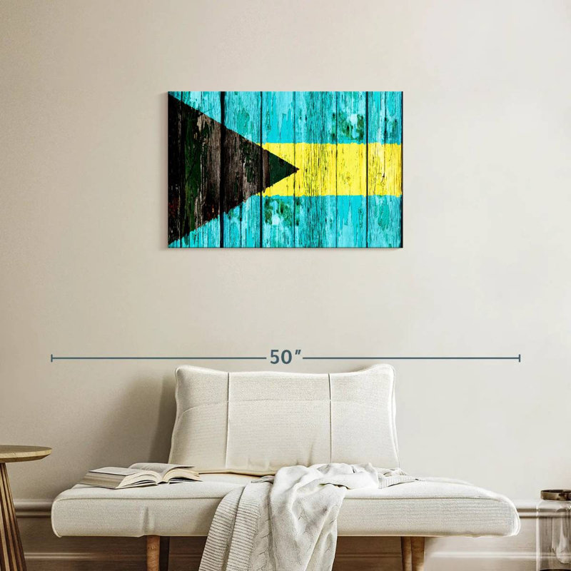 Drapeau Borges en bois des Bahamas, H 20 po x l 30 po