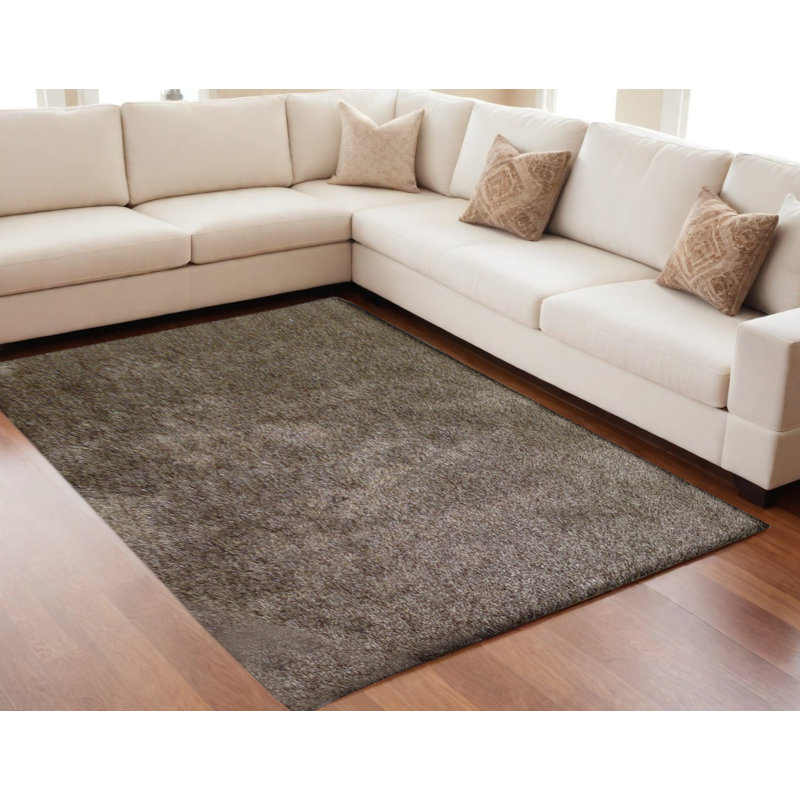 Tapis brun à poils longs touffeté à la main 5 pi x 7 pi