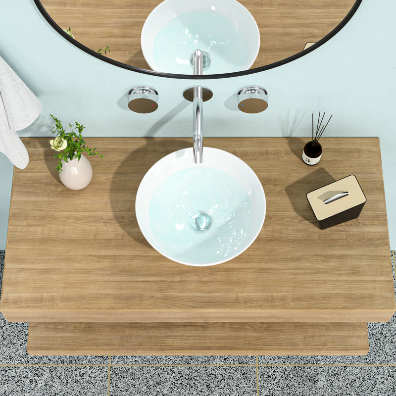 Lavabo de salle de bain en céramique blanche 13 X 13 pouces - Moderne, teinté, pour tous les usages