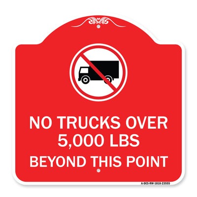 Enseigne Signmission Designer Series - Pas de camions au-dessus (poids éditable) au-delà de ce point avec graphique | Panneau architectural rouge et blanc en aluminium de gros calibre 18 po x 18 po | Fabriqué aux États-Unis