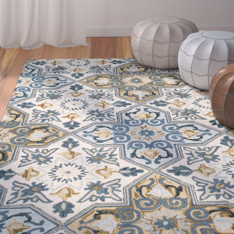 Tapis géométrique en laine crocheté à la main Guzi, Rectangle 8 pi x 10 pi