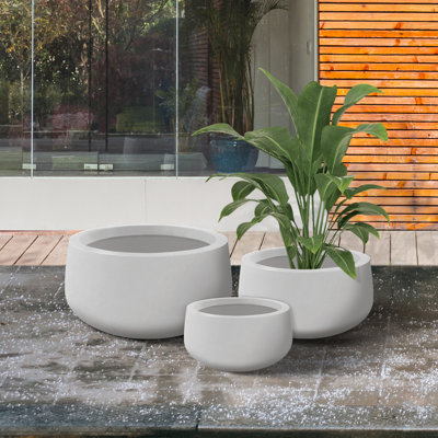 Tali 3-Piece Round Weather and UV Resistant Cement Planters