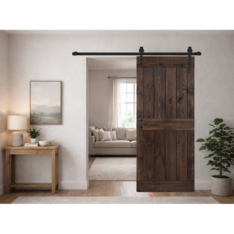 Porte de grange coulissante à finition couleur H Series avec quincaillerie à assembler requise, 36"  x 84", Marron foncé
