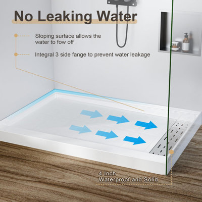 Durable White Shower Tray with Textured Floor & Square Drain Cover