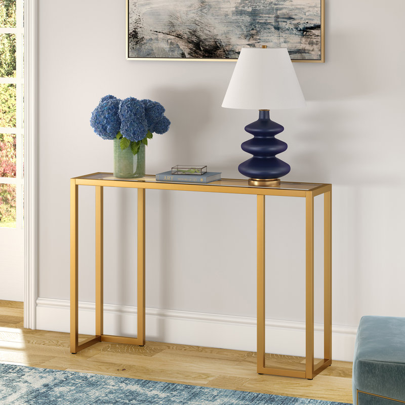 Oscar Glass Top Console Table, Brass