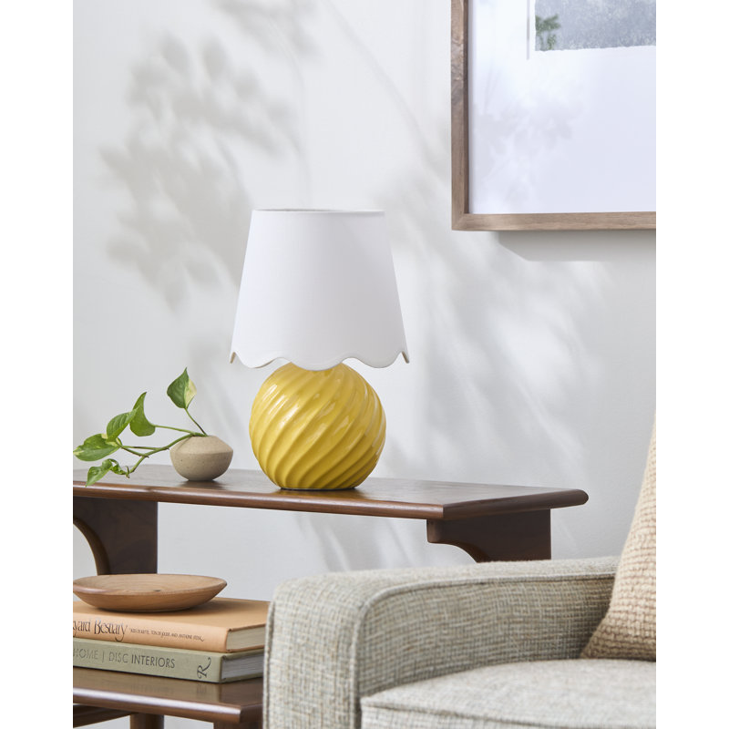 Lampe de table Wyatan, Jaune, Lin blanc