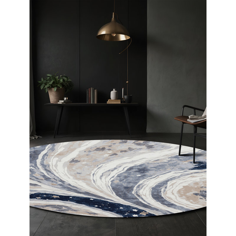 Tapis gris soyeux et moelleux, Rond 7 pi