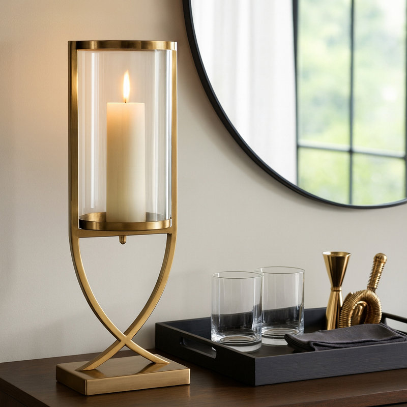 Modern Cylindrical Pillar Candle Holder for Tabletop Decoration - Decorative Metal Candlestick Holder for Living Room Accent