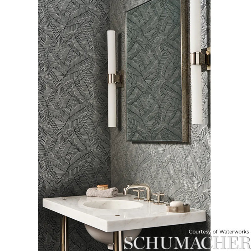 Abstract Leaf Wallpaper, Metallic Slate