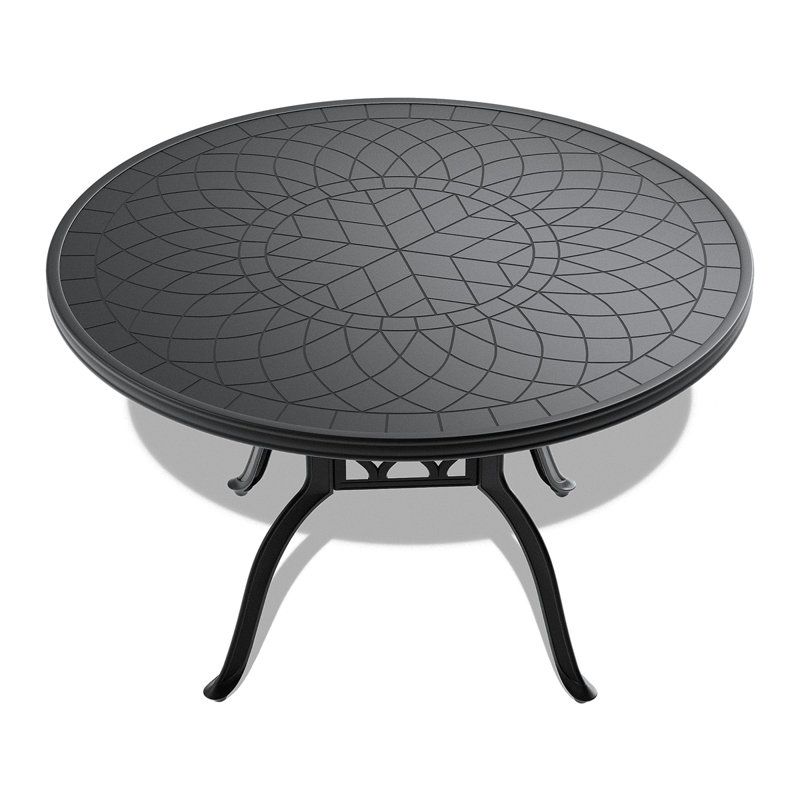 Table de salle à manger 47,24 pouces en fonte d'aluminium avec structure noire et texture sculptée sur le plateau de table