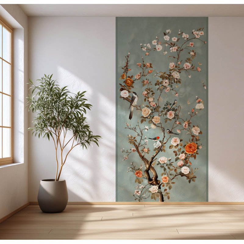 Adhésif décoratif botanique à peler et coller chinois, H 96 po x l 52 po