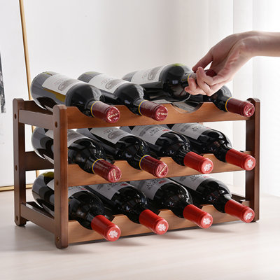 Durable Bamboo Wine Rack 3 Tiers 12 Bottle Wine Storage Cabinet Shelf Holders