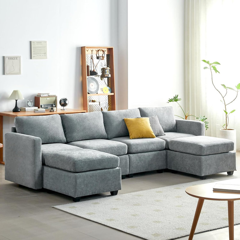 Canapé modulaire rembourré Jaiwan, Lin gris