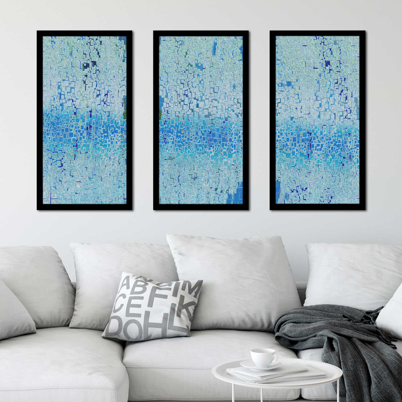 « illusion bb asolo », ensemble de 3 reproductions d’art encadrées, L 52,5 po x H 33,5 po x P 1 po, Cadre noir