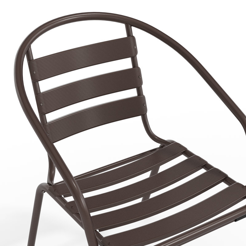 Siyam Modern Aluminum Slat Back Stacking Patio Chair, Bronze